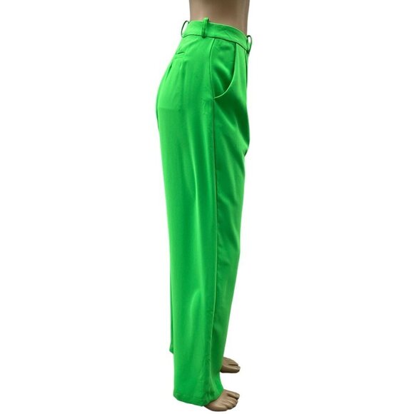 AMANDA UPRICHARD Wallace Pleated Straight Leg Pant Grass Green Polyester Size L - Picture 14 of 15